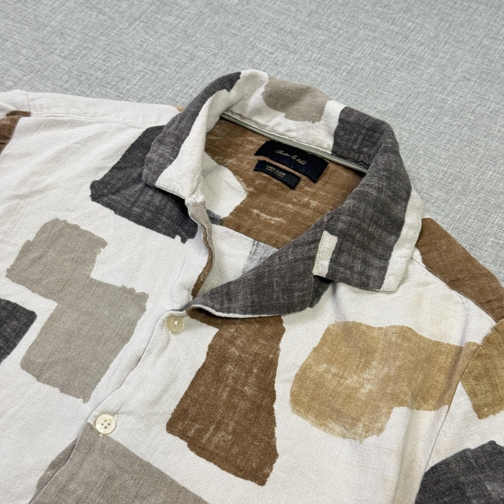 Porter & Ash Linen Blend Button-Up Shirt Men Small Multicolor Short Sleeve India